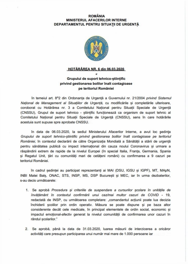 ROMÂNIA MINISTERUL AFACERILOR INTERNE DEPARTAMENTUL PENTRU SITUAȚII DE URGENȚĂ Nesecret